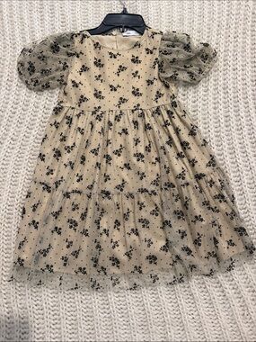 Zara Beige Tulle Dress with Black Floral Detail